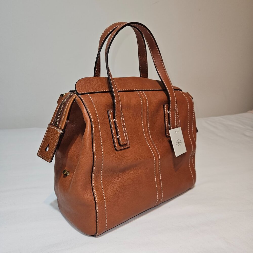 FOSSIL NWT Brown Leather Emma Crossbody/Satchel bag with Key Charm - Picture 4 of 16